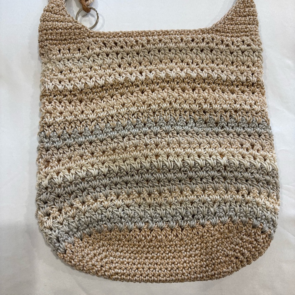 The Sak Crochet Ombre Boho Knit Tassel Hobo Crossbody Bag in Beige and Brown - Picture 9 of 10